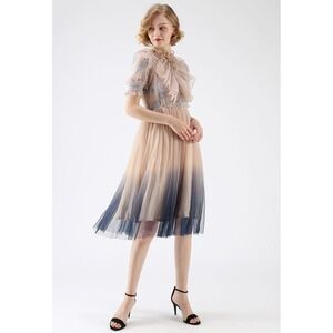 Chicwish Glam Gradient Pleated Tulle Dress S/M Nude Navy Whimsigoth Princess NWT